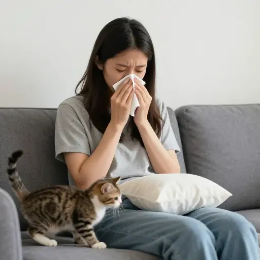 她养了一只小猫，尽管她讨厌猫，更不用说她对他们过敏了。