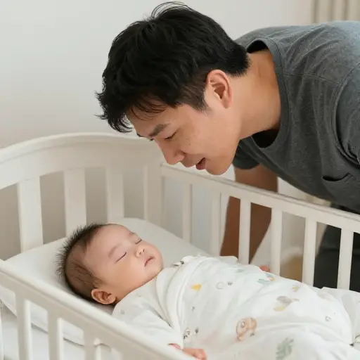 他低声说话，以免吵醒婴儿。