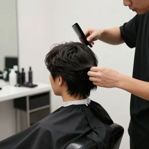理发师用梳子梳理顾客的头发。
