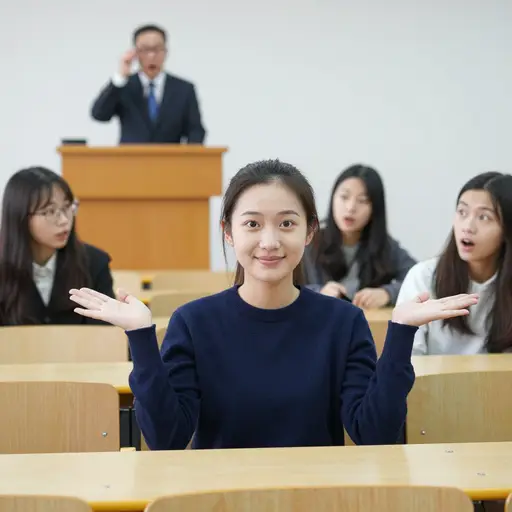 她用满不在乎的耸肩回答了教授提出的一道最难的题。