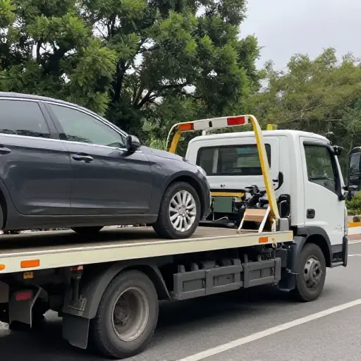 汽车停下后，我们叫了一辆拖车。