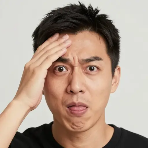 我做了个鬼脸，然后拍了下自己的额头。