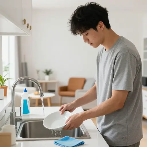 我偶尔洗碗并打扫房子。