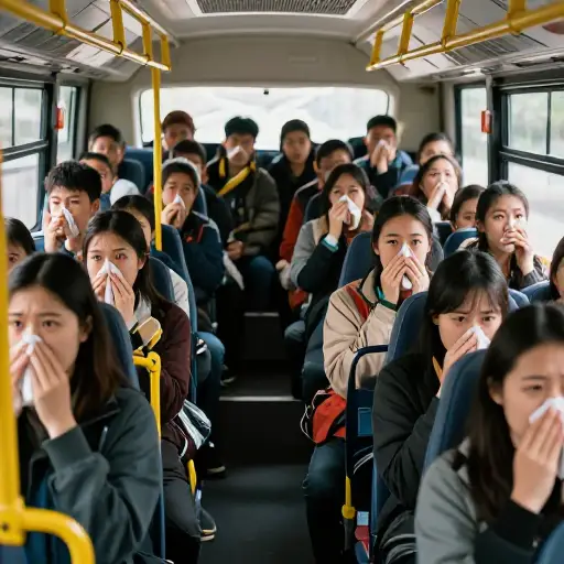 公交车上的人们想知道那股臭味从哪里来。