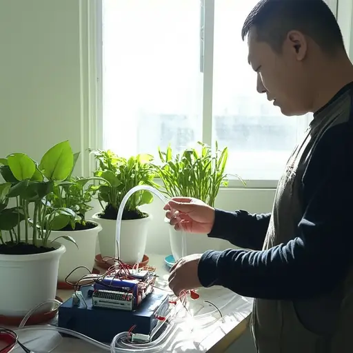 他设计了一个巧妙的装置，可以自动给植物浇水。