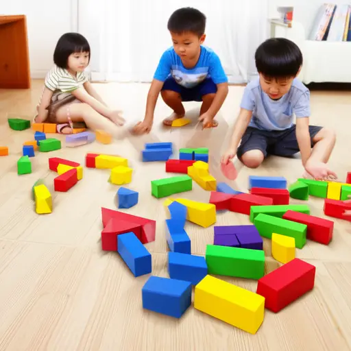 孩子们把积木扔在地上，发出哗啦哗啦的响声。