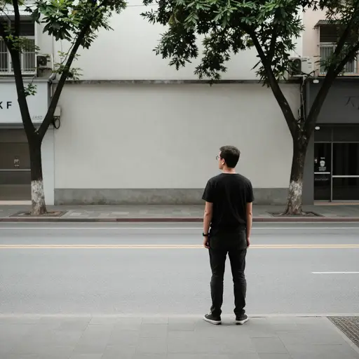 那个男人在街对面等着。