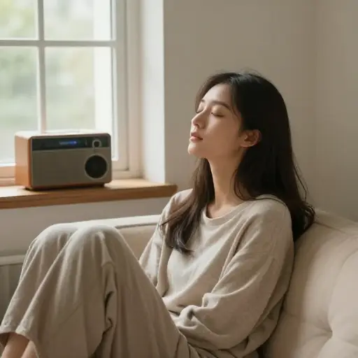 轻柔的音乐有助于缓解她焦虑的情绪。
