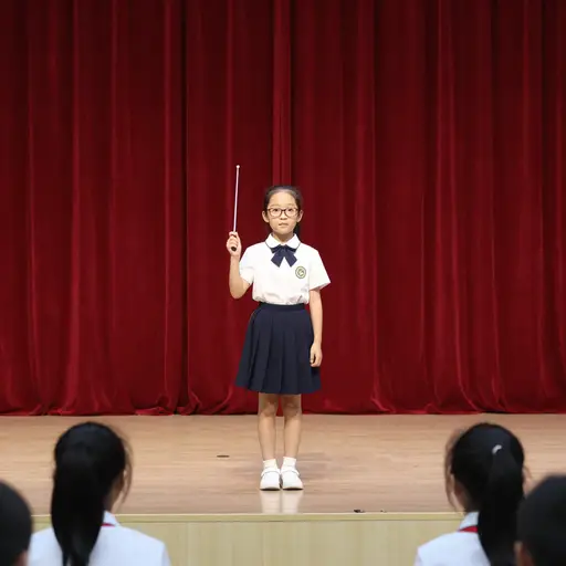她在学校戏剧中扮演老师的角色。