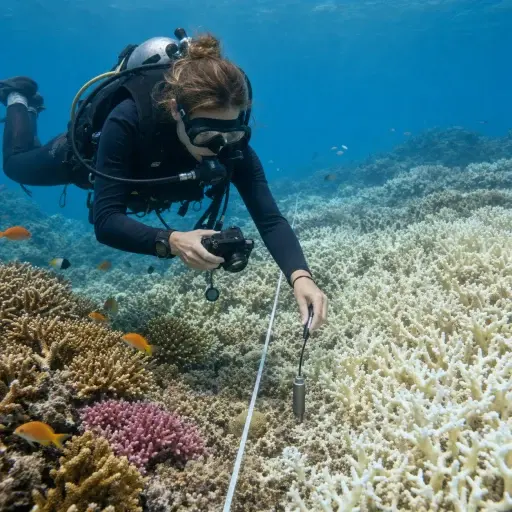 这位科学家研究气候变化对珊瑚礁的影响。