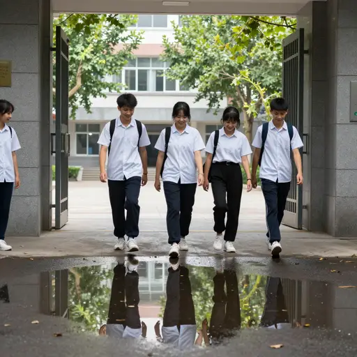 路面是湿的，因为早上下过雨。