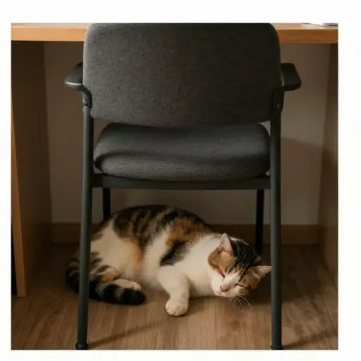猫喜欢睡在椅子下面。