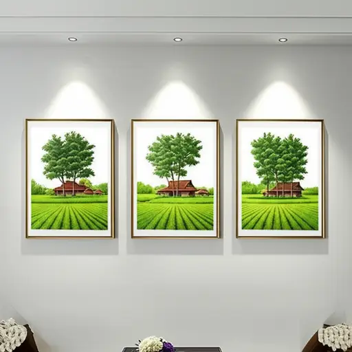 墙上的这些画描绘了美丽的乡村风景。