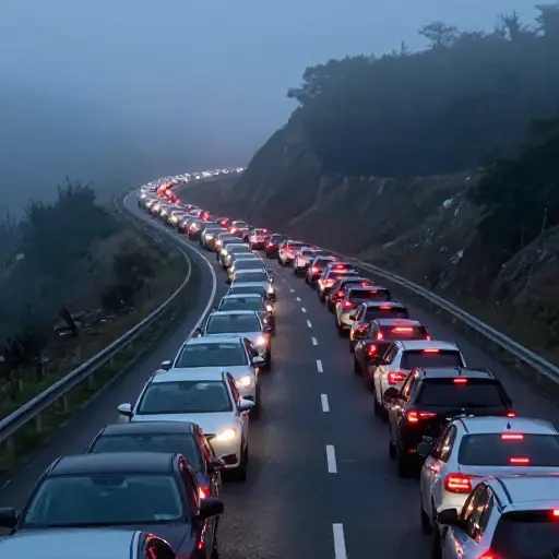 高速公路上交通很堵。