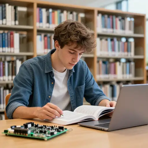 他正在攻读电子学学位。
