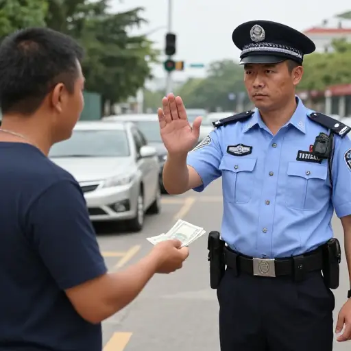 为了避免罚单，他试图贿赂警察。