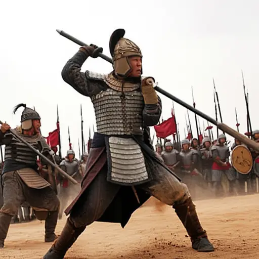 古代战士用长矛进行战斗。