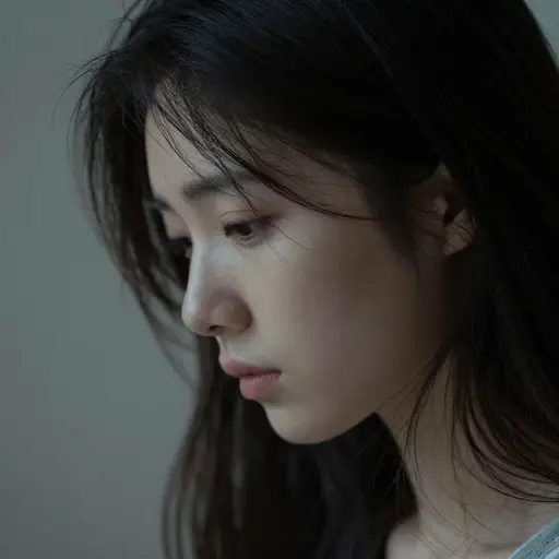 在她的眼中，人们能看到一种深刻而沉默的悲伤。
