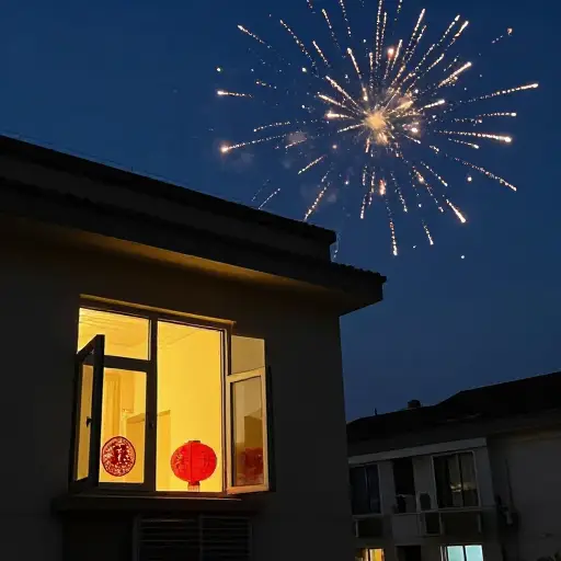午夜时我们能听见外面的鞭炮声。