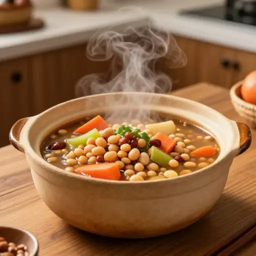 这道传统的砂锅菜由豆子、蔬菜和浓郁的汤汁制成，慢烤至完美。