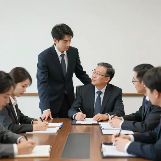 在演示过程中，他巧妙地引起了主席的注意，以表示同意。