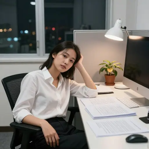 连续几天的加班后，她感到一种深深的疲倦，连说话的力气都没有了。