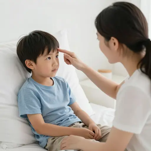她的小男孩身体不舒服。