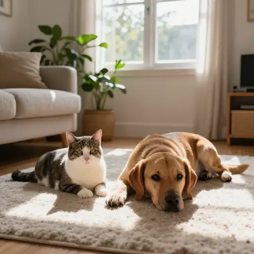 猫和狗在我们家和谐共处。