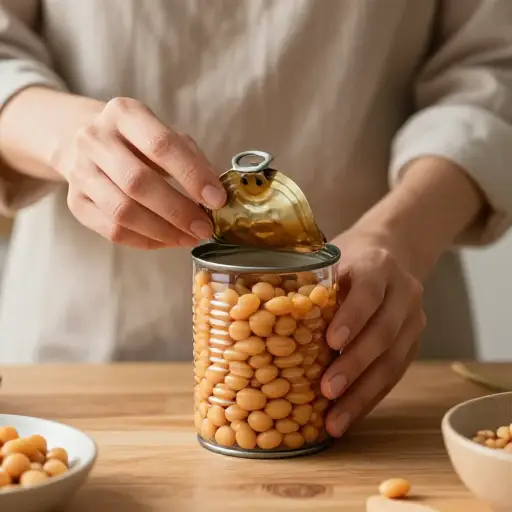 她打开了一罐豆子作为晚餐。