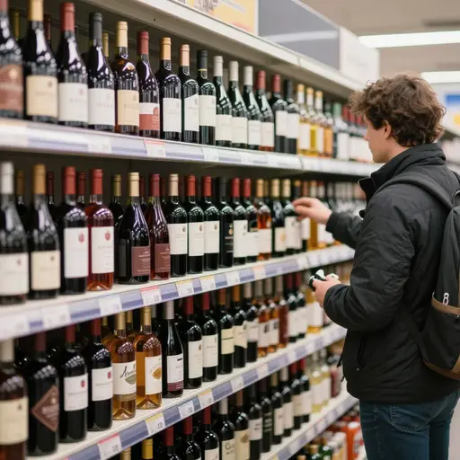 我们去免税店买酒。
