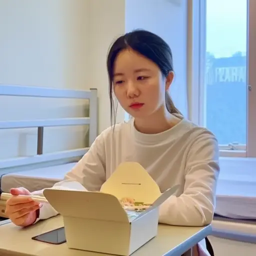 我妹妹总是想念家里的食物。