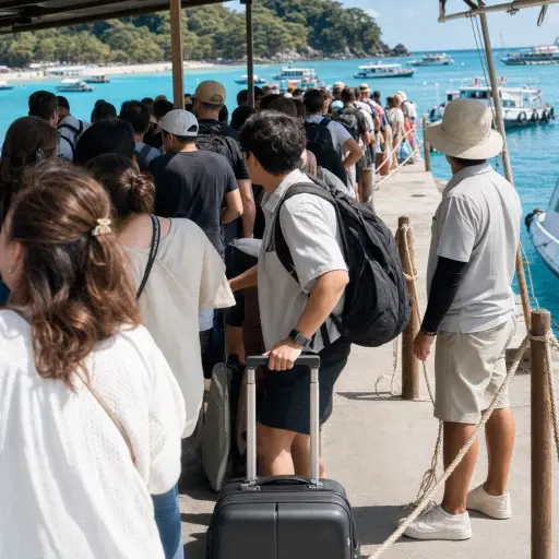 旅游旺季时，游客可能不得不在热门岛屿上奋力应对拥挤的人群。