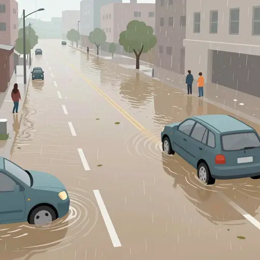 大雨淹没了道路。