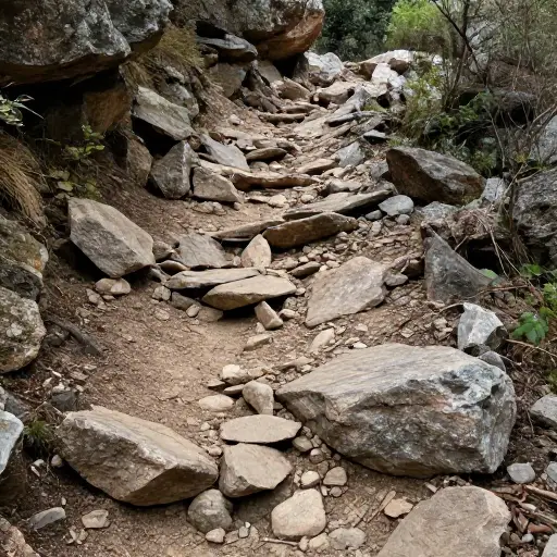 在徒步小径上要小心；这条路非常崎岖且多岩石。