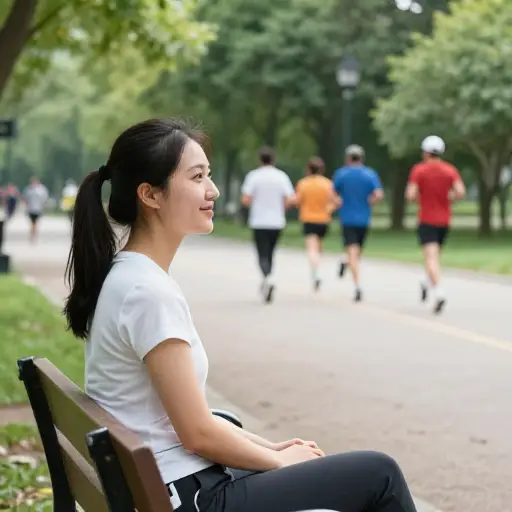 她喜欢在公园里看人们跑步。