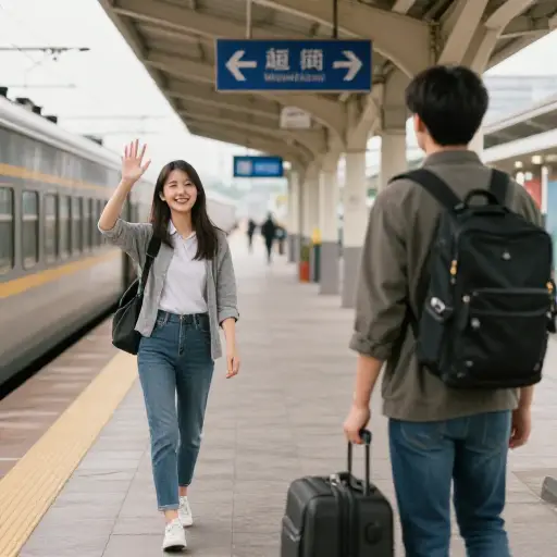 她来车站为他送行。