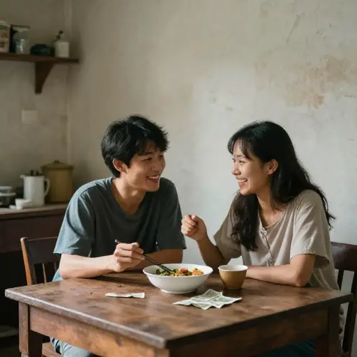 我们刚结婚时靠很少的钱生活。