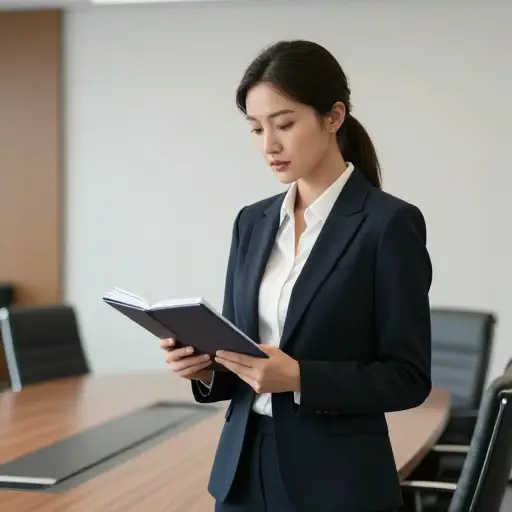 在向股东们发表讲话前，首席执行官最后浏览了一遍她的笔记。