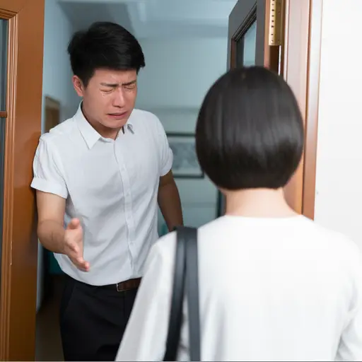 他眼含泪水发出恳求，希望她能留下。