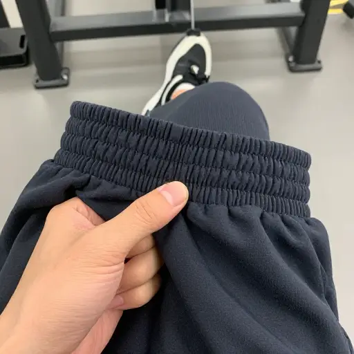 这条运动裤的松紧带很舒适，不会在运动时滑动。