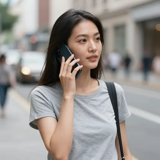 她正在用手机打电话。