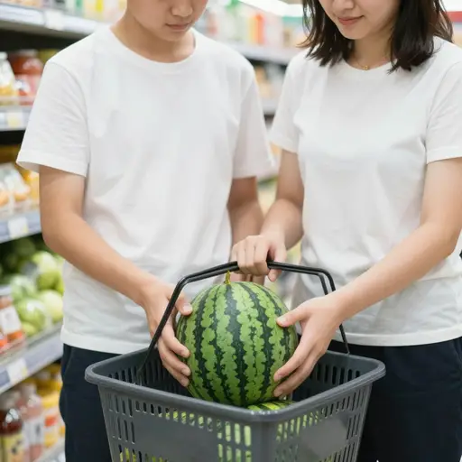 妈妈在超市买了一个小西瓜。