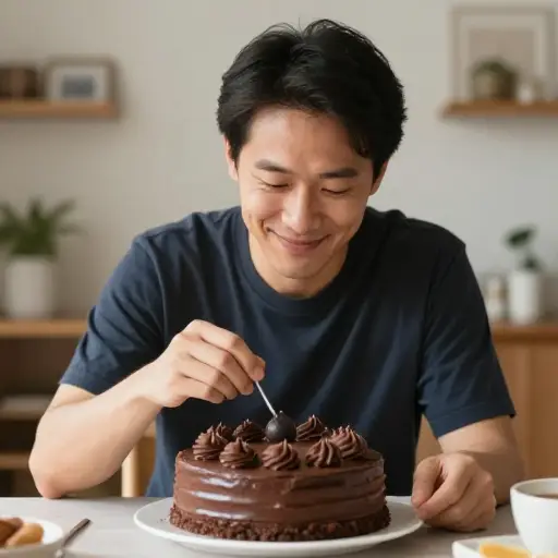 他对甜食有着特别的偏爱，尤其是巧克力蛋糕。