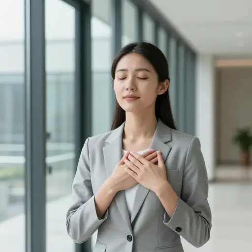 面试前，她深呼吸了几次以平复心情。