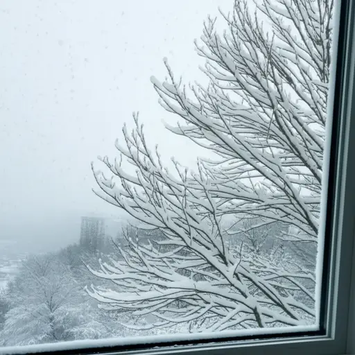 看！外面下雪了。