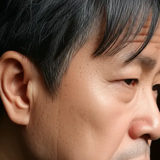 随着年龄增长，他的头发开始变白。