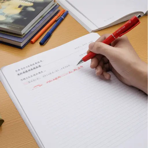 老师用红线在我的作业上划掉了错误。