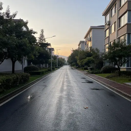 路面是湿的，昨夜有可能下过雨。