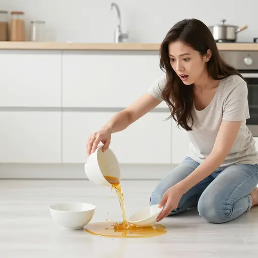 她在厨房里打翻了热汤，这是个意外。