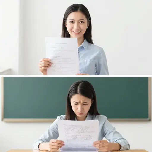 她说考试很简单，但远非如此；它非常困难。